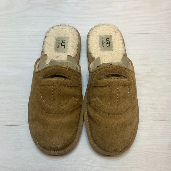 UGG x‎ Telfar Slipper Men\'s Size 9 Chestnut Logo Suede Sheepskin Lined Slip On main image 9